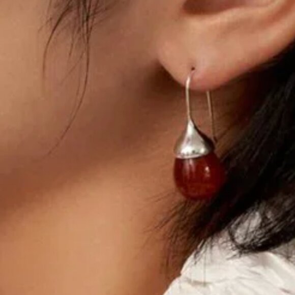 Geegee Carnelian Natural Stone Bell Hook Earring in Sterling Silver - Picture 5 of 5
